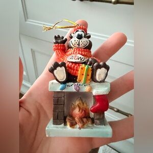 Vintage A&W Bear On Chimney Christmas Tree Ornament Ceramic RARE